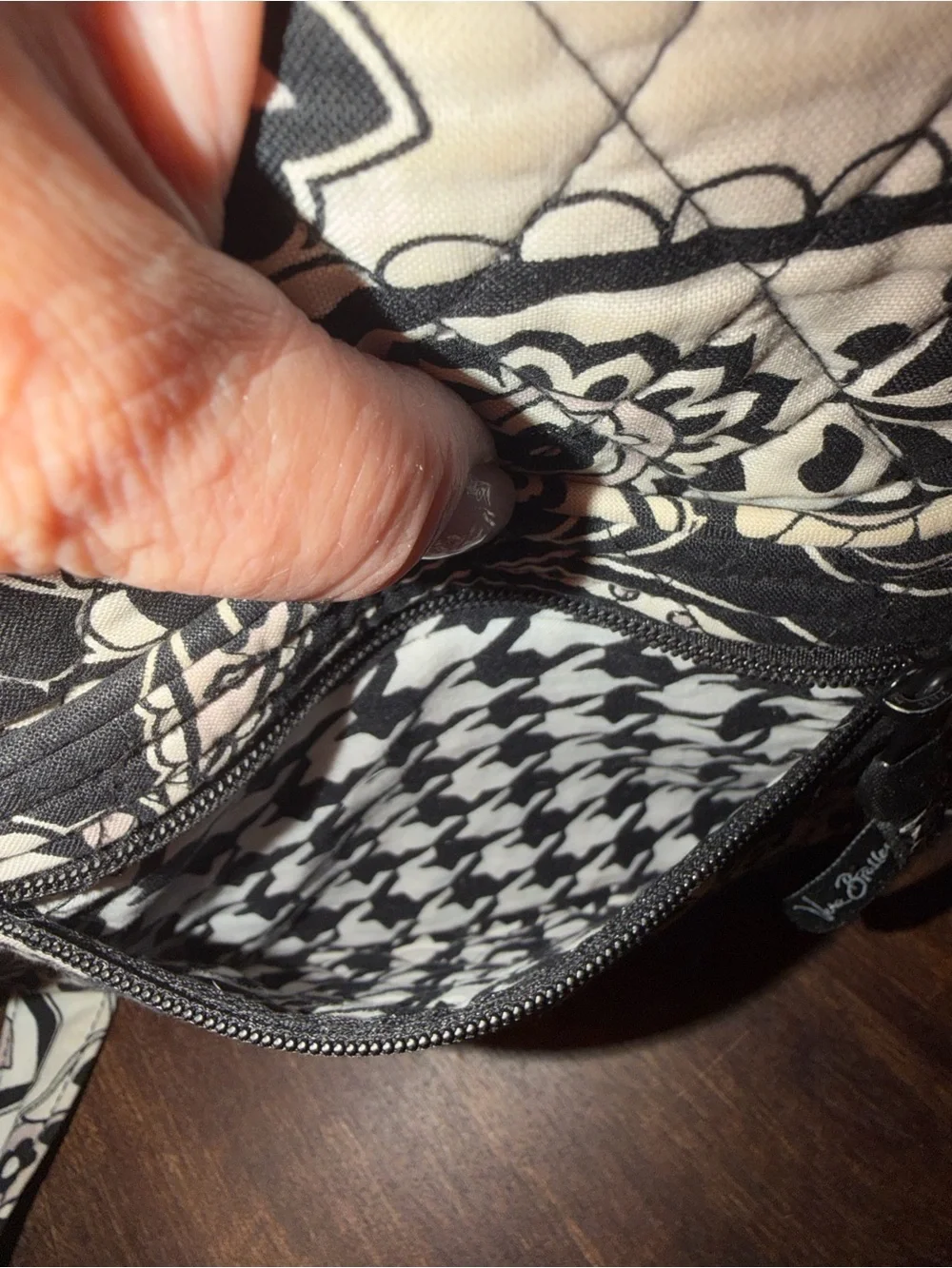 Vera Bradley Night & Day Crossbody Bag Black White Paisley Quilted Cotton